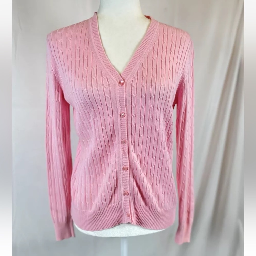 Kim Rogers Petite Small Pink V Neck Button Front Cardigan Sweater Size PS Woman